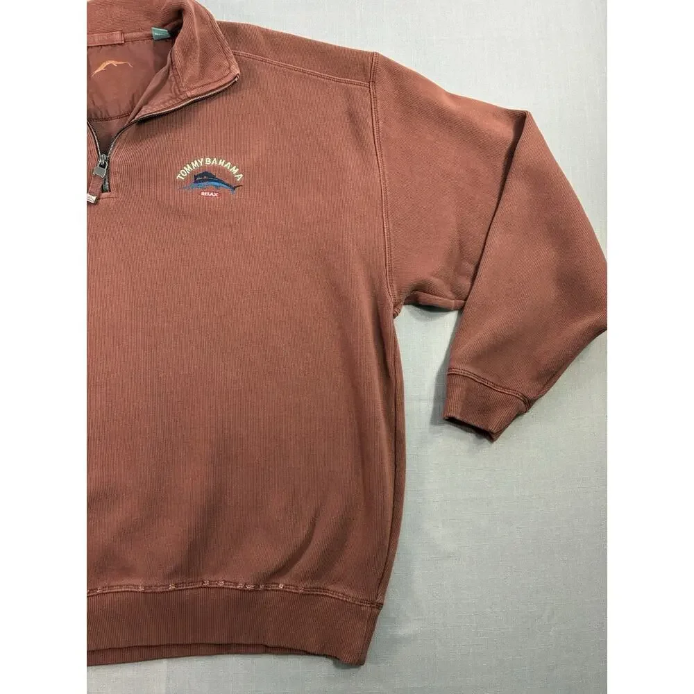 Tommy Bahama Relax 1/4 Zip Pullover Brown Mens Large Cotton Island Resort wear